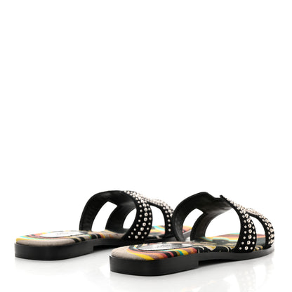 Hermes Suede Goatskin Studded Oran Sandals 36 Black 4 of 10