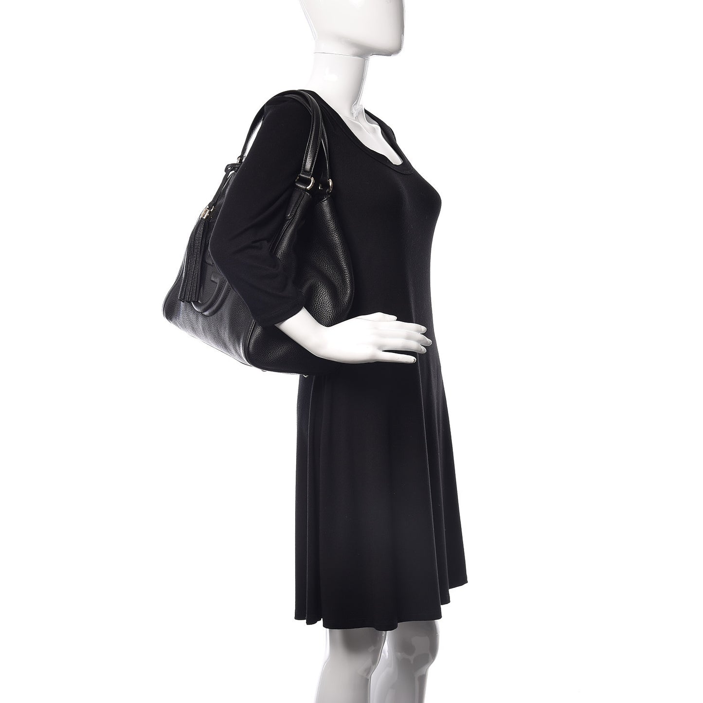 Pebbled Calfskin Medium Soho Shoulder Bag Black