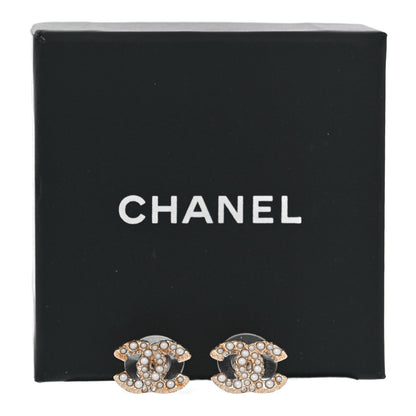 Chanel Pearl Crystal CC Stud Earrings Gold 5 of 5