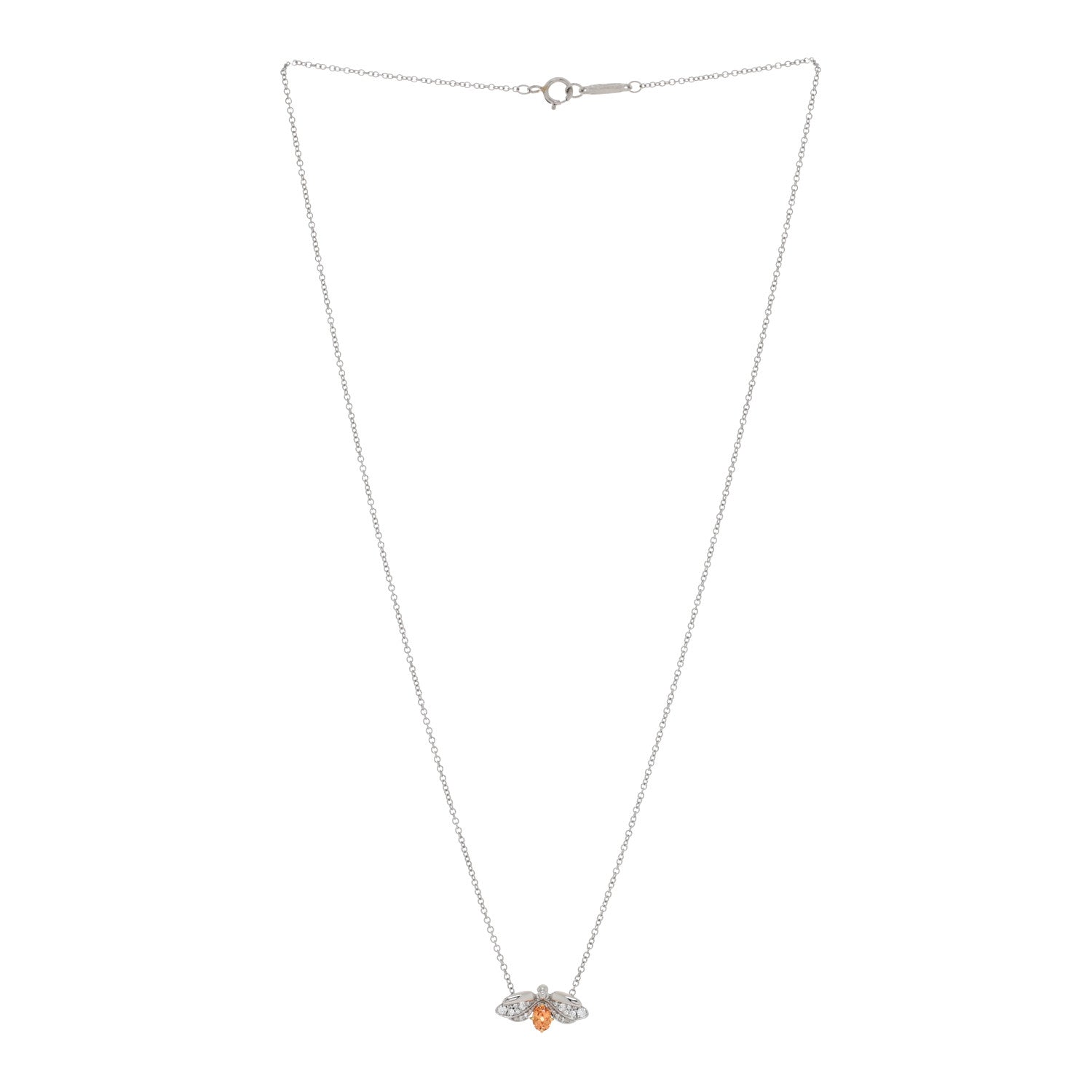 Tiffany Platinum 18K Yellow Gold Diamond Spessartine Paper Flowers Firefly Pendant Necklace 3 of 5