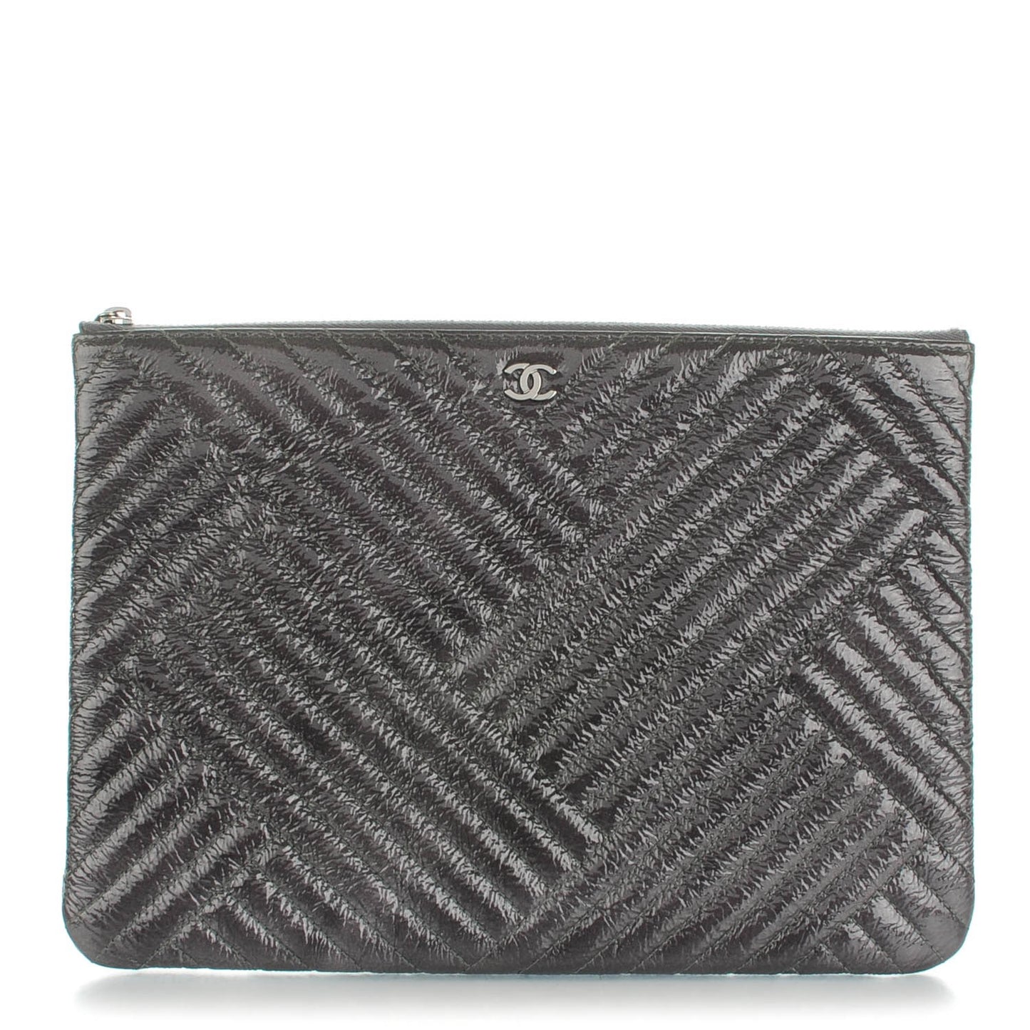 Distressed Patent Chevron Quilted Medium CC Crossing Cosmetic Case Grey