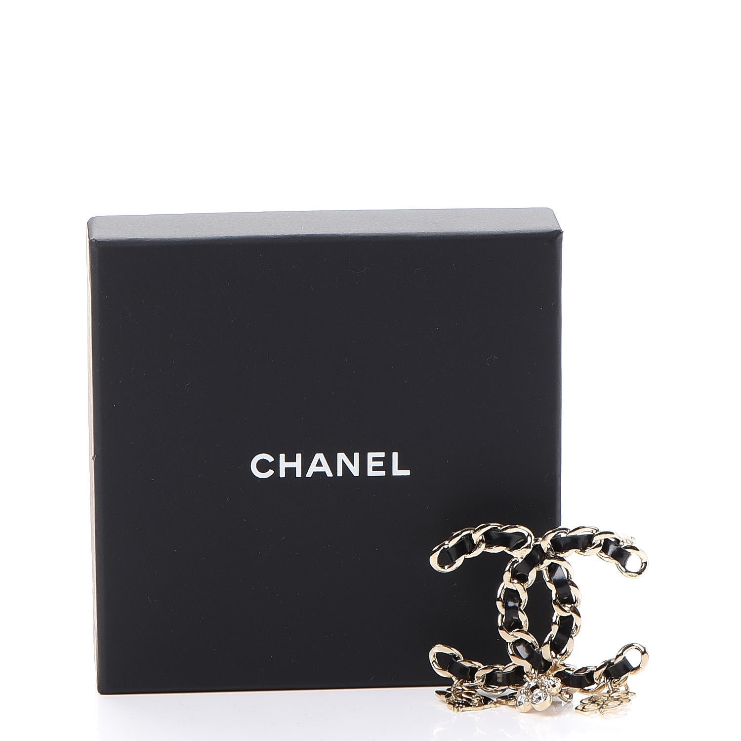 Chanel Lambskin Crystal Chain CC Charms Brooch Black Gold 5 of 5