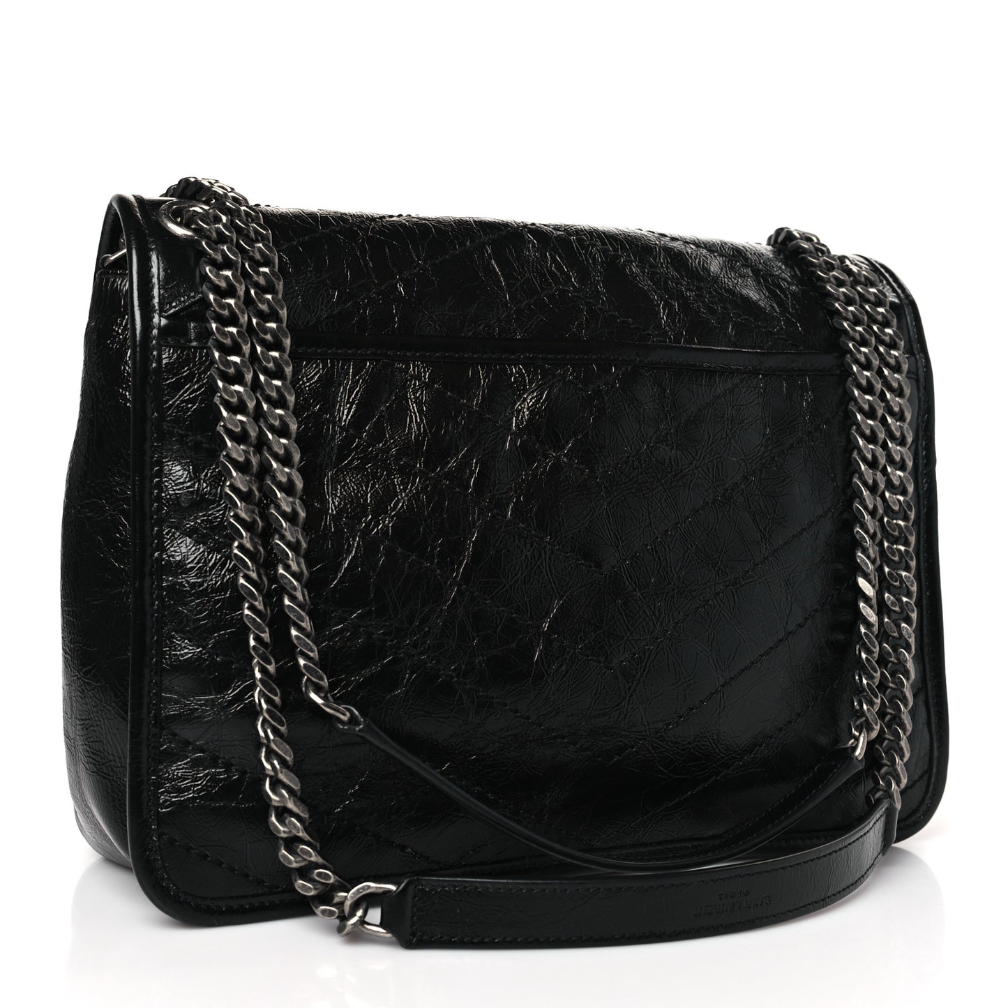 Crinkled Calfskin Matelasse Monogram Medium Niki Chain Satchel Black