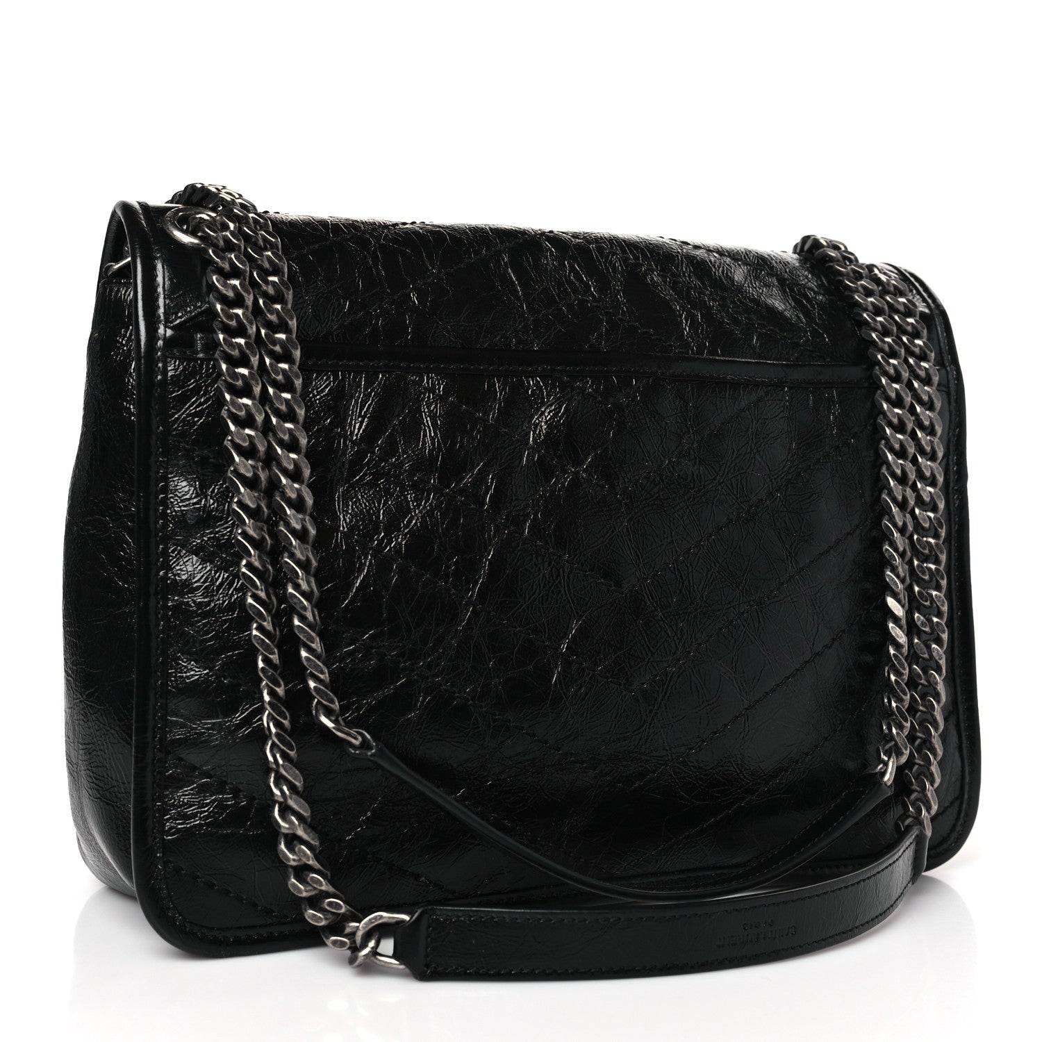 Saint Laurent Crinkled Calfskin Matelasse Monogram Medium Niki Chain Satchel Black 3 of 10
