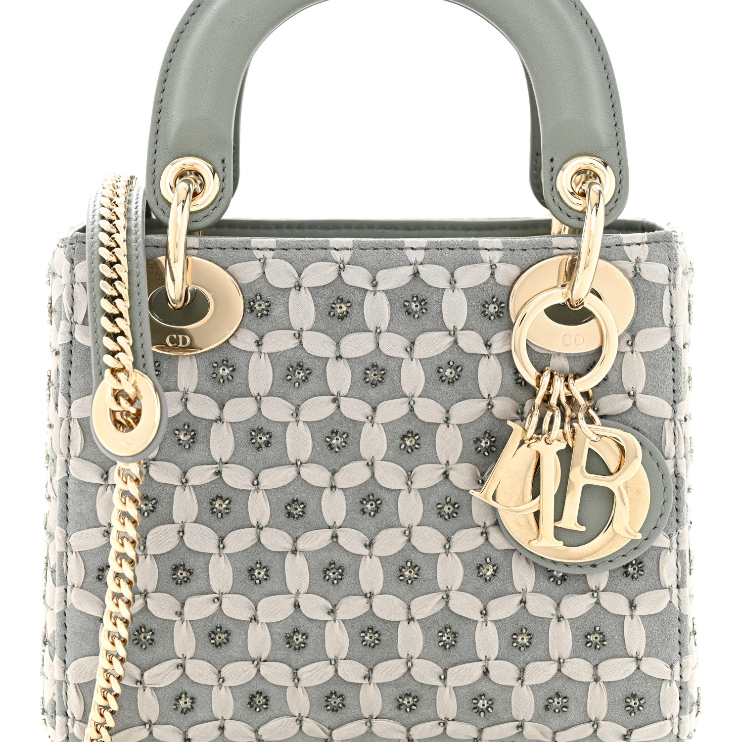 Christian Dior Suede Calfskin Stone And Beads Mini Lady Dior Grey 7 of 10