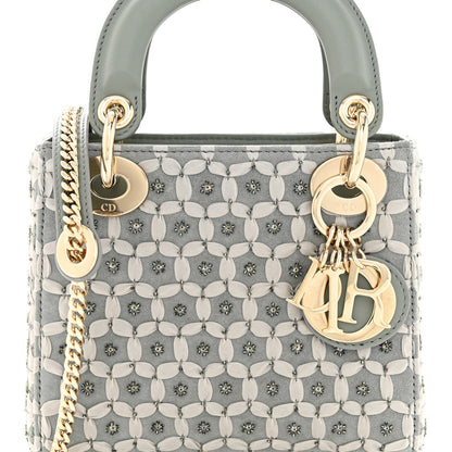 Christian Dior Suede Calfskin Stone And Beads Mini Lady Dior Grey 7 of 10