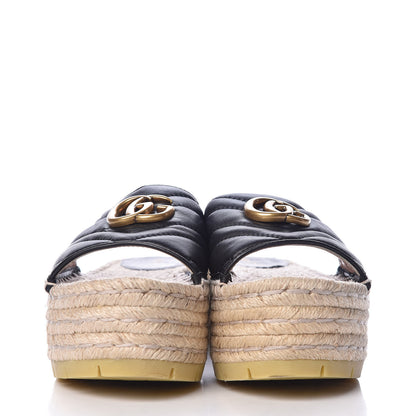 Gucci Nappa Matelasse GG Marmont Platform Espadrille Slide Sandals 37 Black 2 of 10