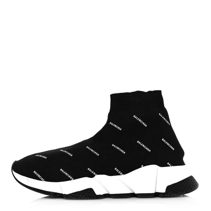 Balenciaga Neoprene Knit Allover Logo Bi-Color Sole Womens Speed Sneakers 39 Black White 1 of 8