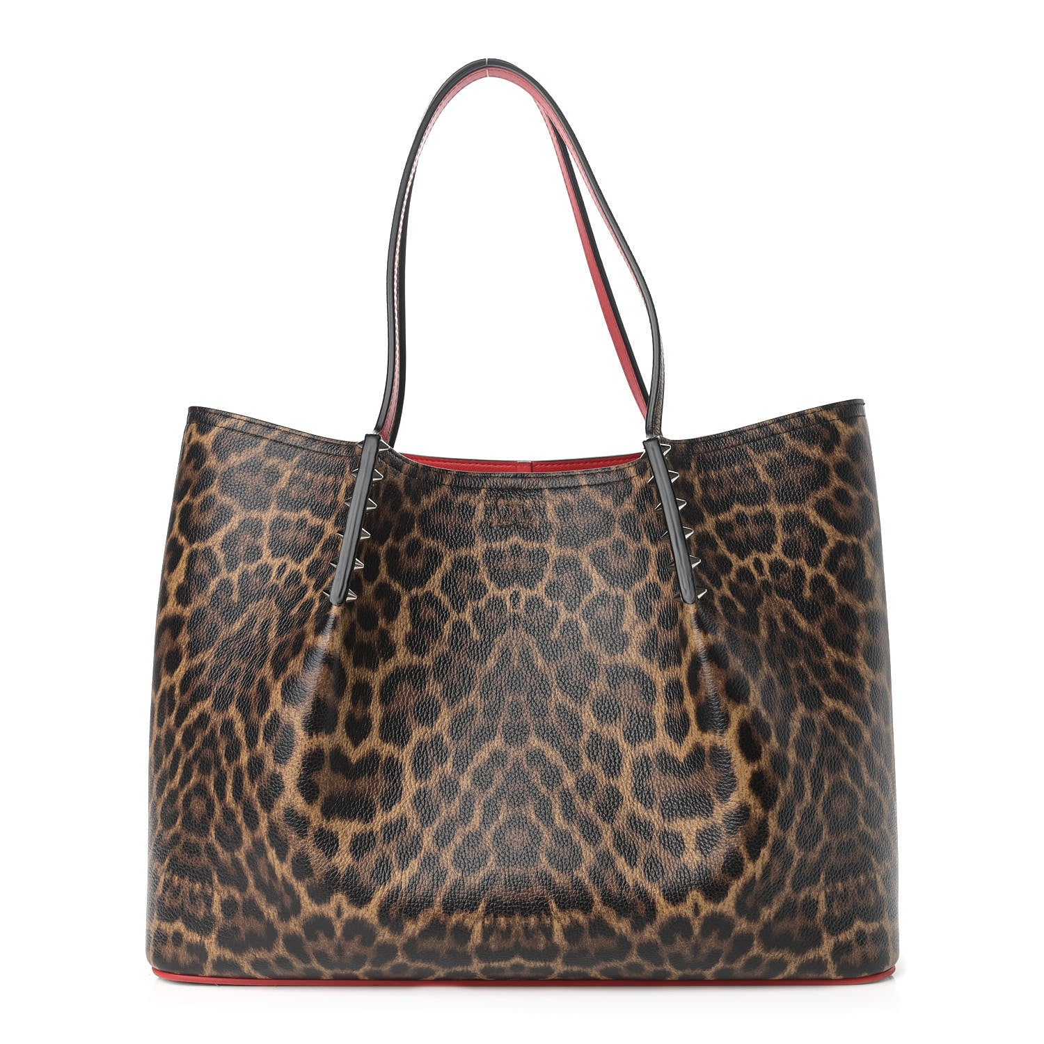 Christian Louboutin Calfskin Empire Leopard Print Spiked Large Cabarock Shopper Tote Brown 1 of 9