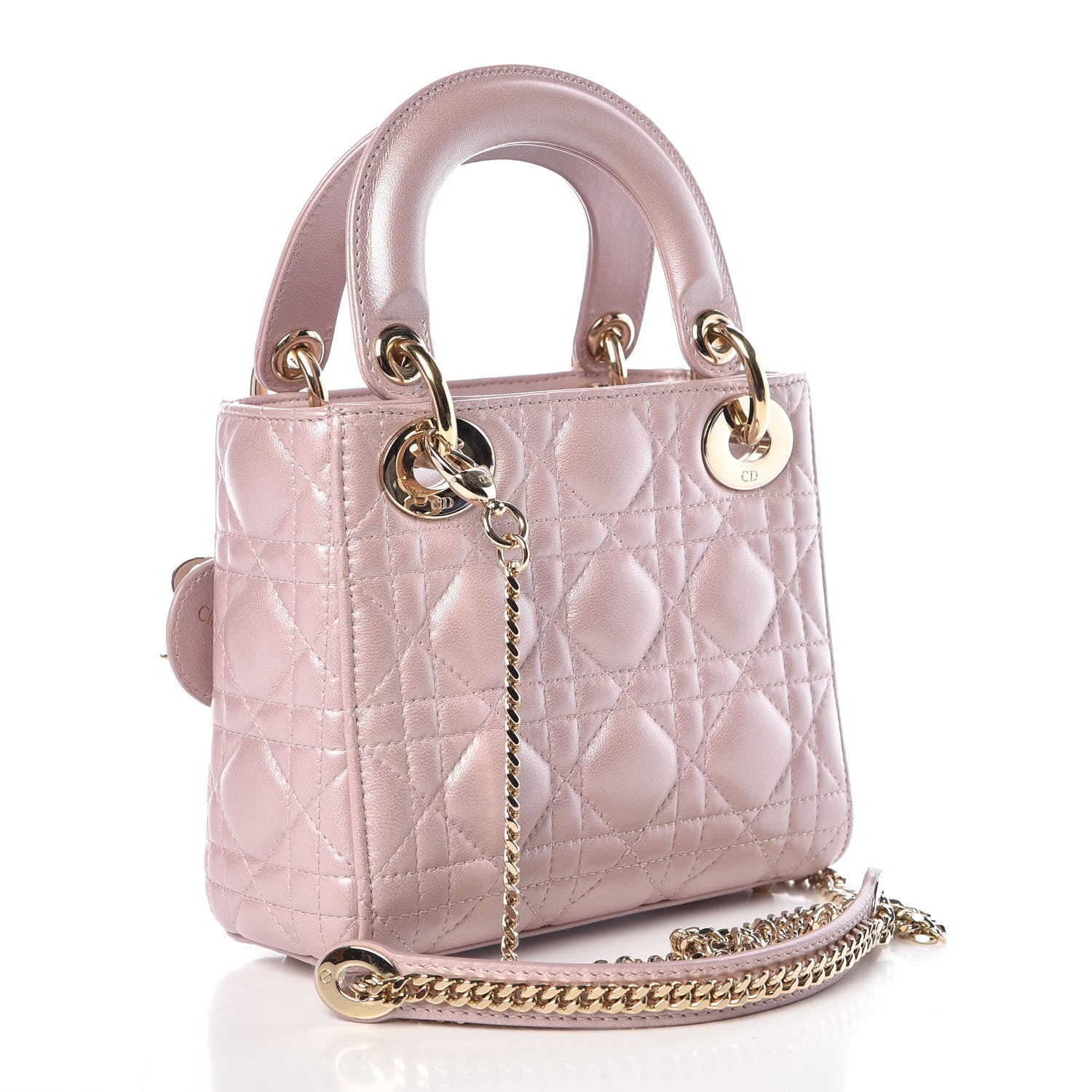 Christian Dior Metallic Lambskin Cannage Mini Lady Dior Lotus 3 of 13