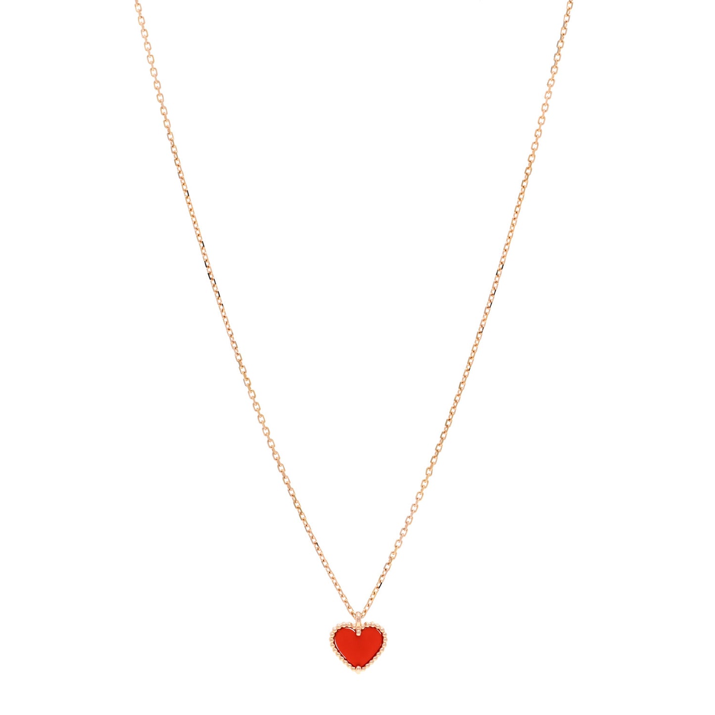 18K Rose Gold Carnelian Sweet Alhambra Heart Pendant Necklace