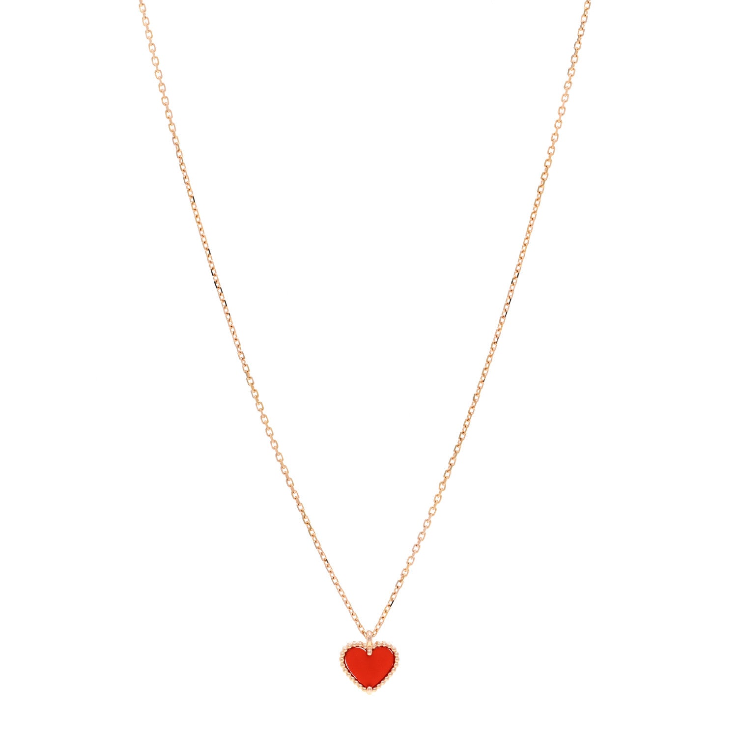 Van Cleef & Arpels 18K Rose Gold Carnelian Sweet Alhambra Heart Pendant Necklace 1 of 6