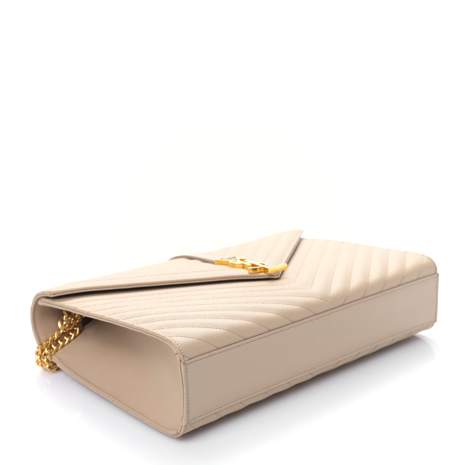 Saint Laurent Grain De Poudre Matelasse Chevron Large Monogram Satchel Dark Beige 4 of 9