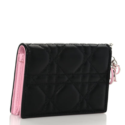 Christian Dior Lambskin Cannage Bi-Color Small Lady Dior Flap Card Holder Black Pink 3 of 9