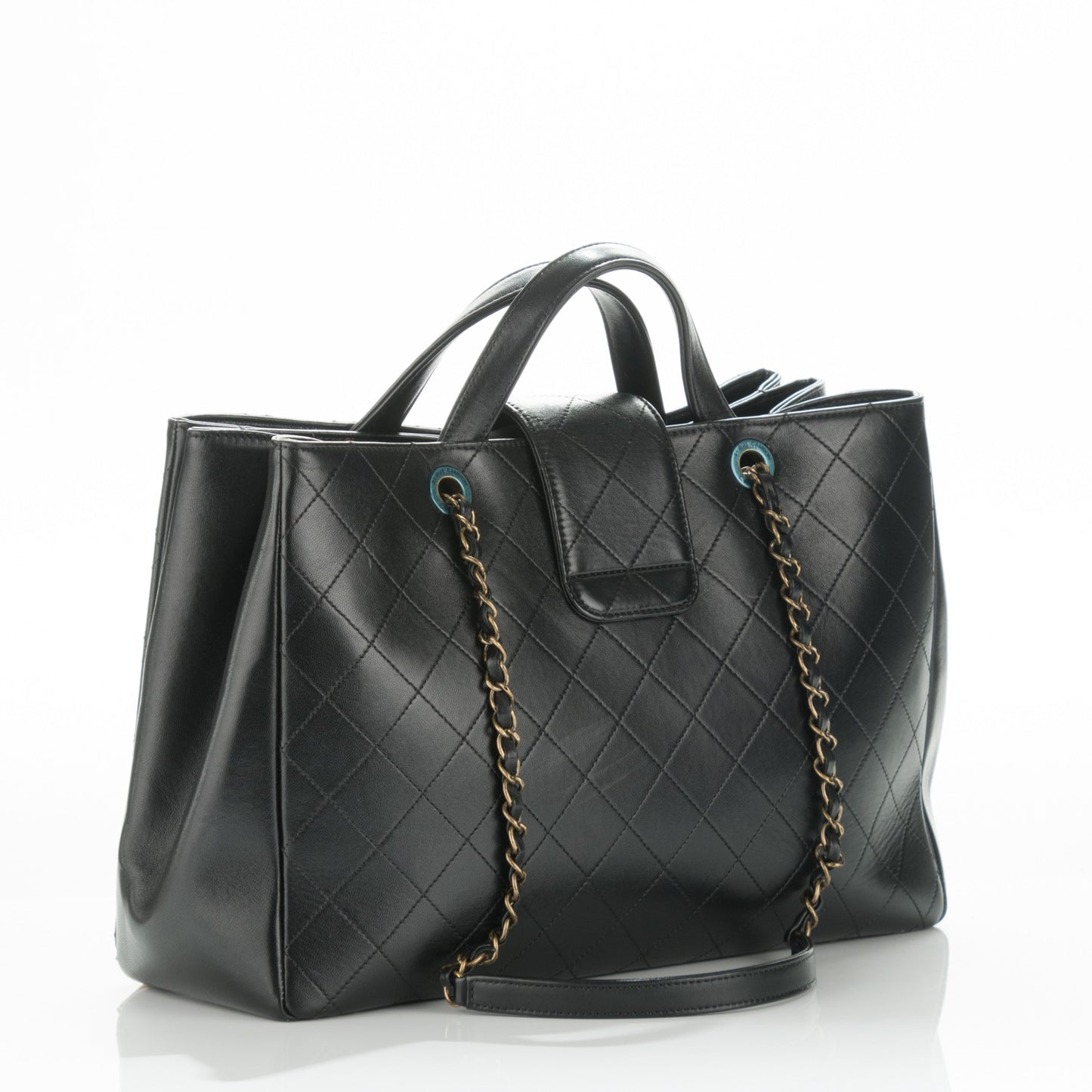 Lambskin Stitched Large Around The Corner Shopping Tote Black