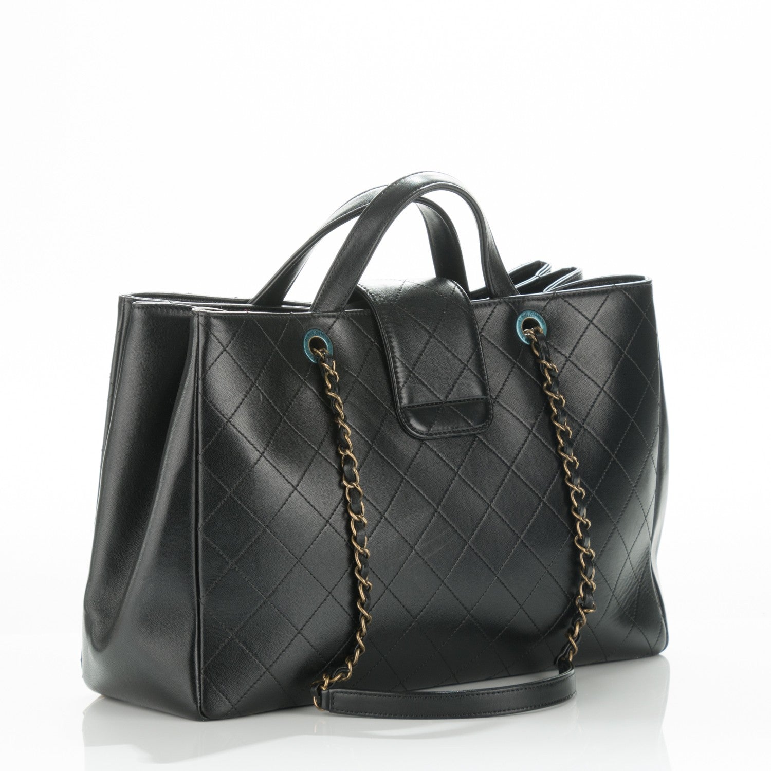 Chanel Lambskin Stitched Large Around The Corner Shopping Tote Black 3 of 7