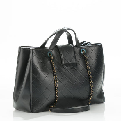 Chanel Lambskin Stitched Large Around The Corner Shopping Tote Black 3 of 7