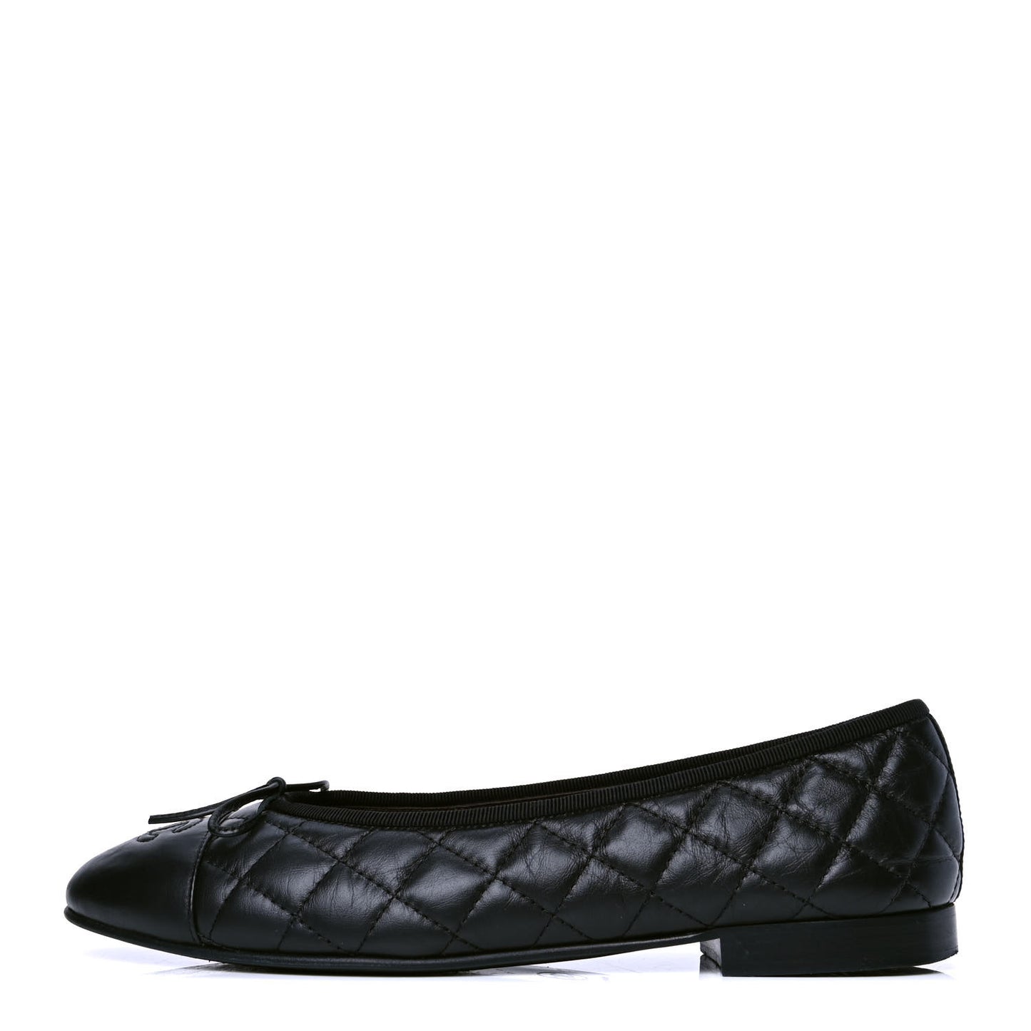 Aged Calfskin Quilted CC Cap Toe Ballerina Flats 40 Black