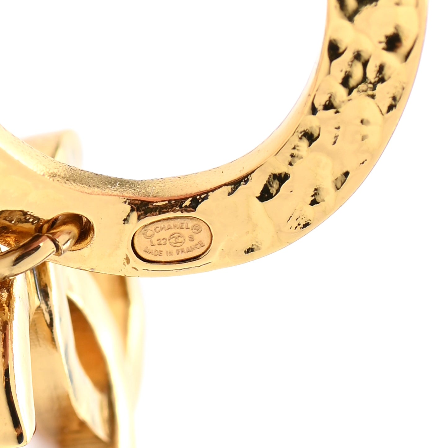 Metal Textured Hoop Drop CC Earrings Gold