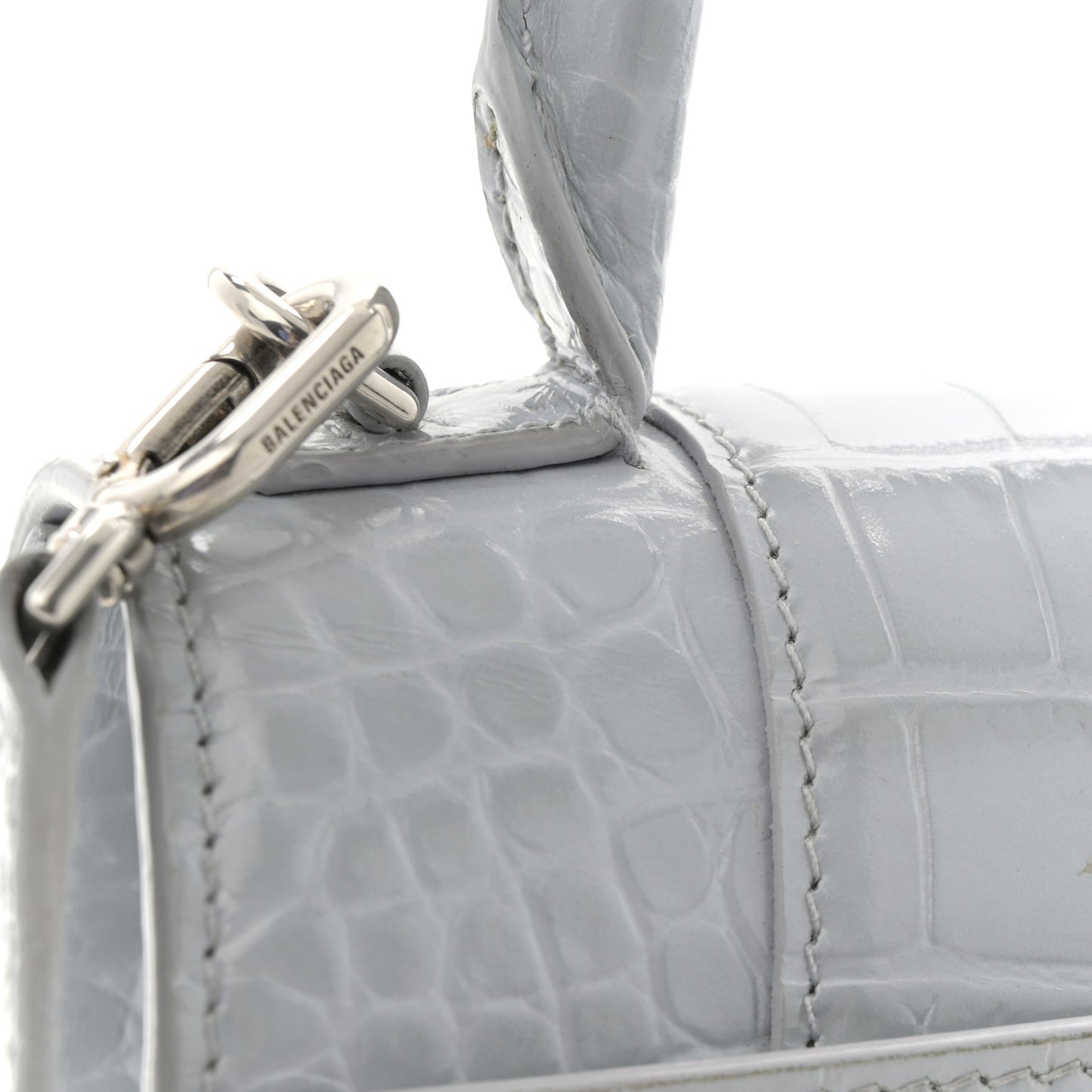 Shiny Calfskin Crocodile Embossed Small Hourglass Top Handle Bag Ash Blue