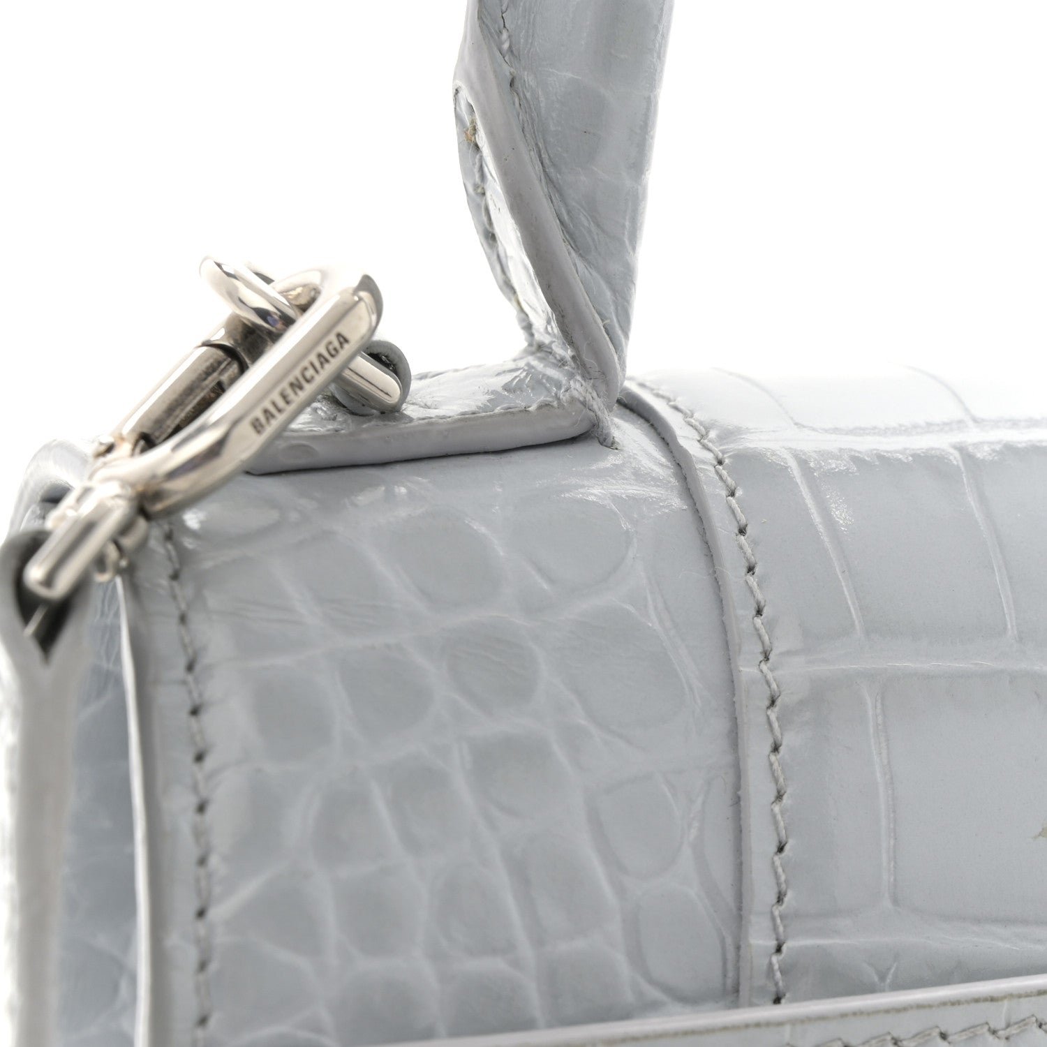 Balenciaga Shiny Calfskin Crocodile Embossed Small Hourglass Top Handle Bag Ash Blue 12 of 12
