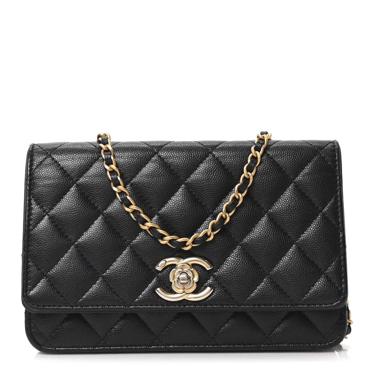 Caviar Quilted Camellia Wallet On Chain WOC Black