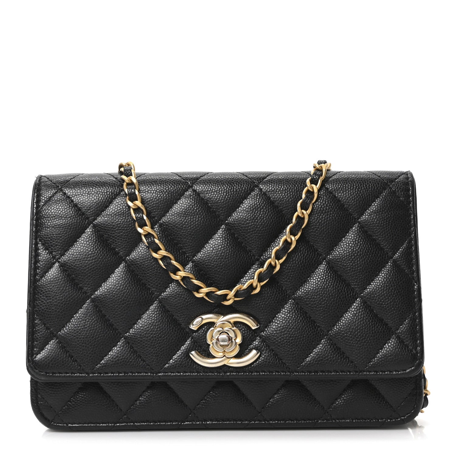 Chanel Caviar Quilted Camellia Wallet On Chain WOC Black 1 of 12