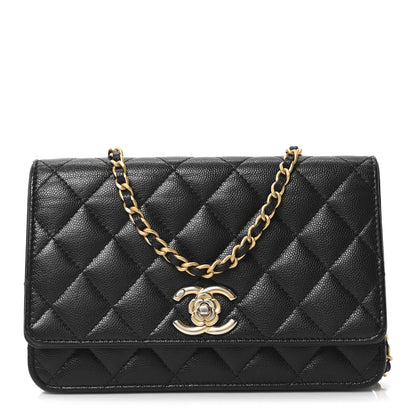 Chanel Caviar Quilted Camellia Wallet On Chain WOC Black 1 of 12