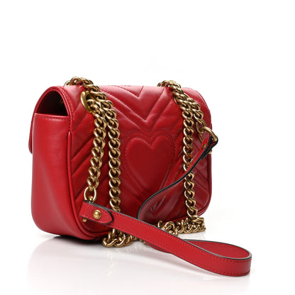 Gucci Calfskin Matelasse Mini GG Marmont Shoulder Bag Hibiscus Red 3 of 8