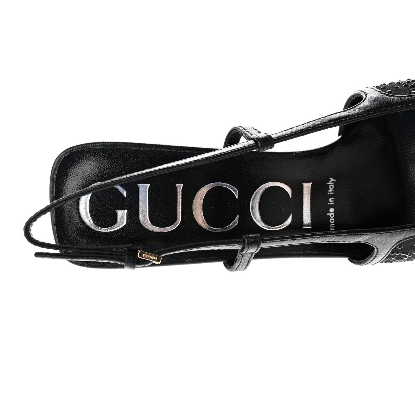 Moire Fabric Malaga Kid Crystal GG Monogram Square G 75mm Slingback Pumps 36 Black
