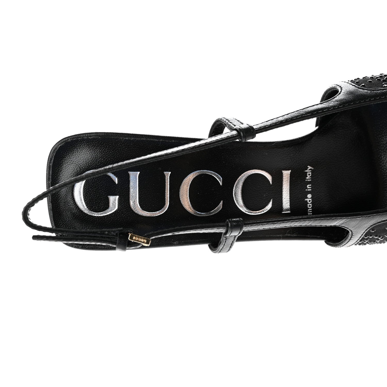 Gucci Moire Fabric Malaga Kid Crystal GG Monogram Square G 75mm Slingback Pumps 36 Black 9 of 10