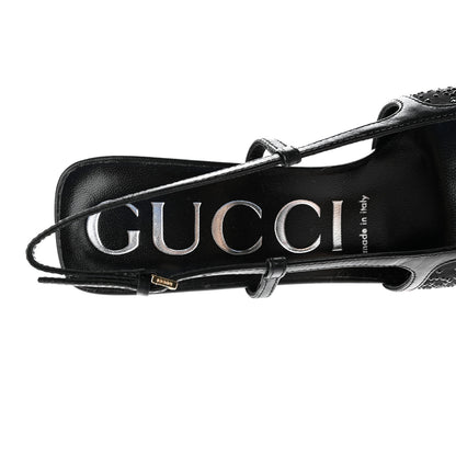 Gucci Moire Fabric Malaga Kid Crystal GG Monogram Square G 75mm Slingback Pumps 36 Black 9 of 10