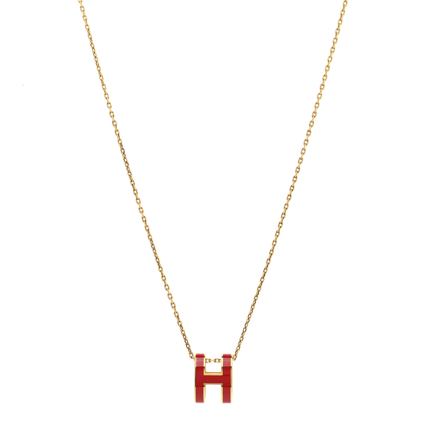 Lacquered Gold Pop H Pendant Necklace Rouge Vif