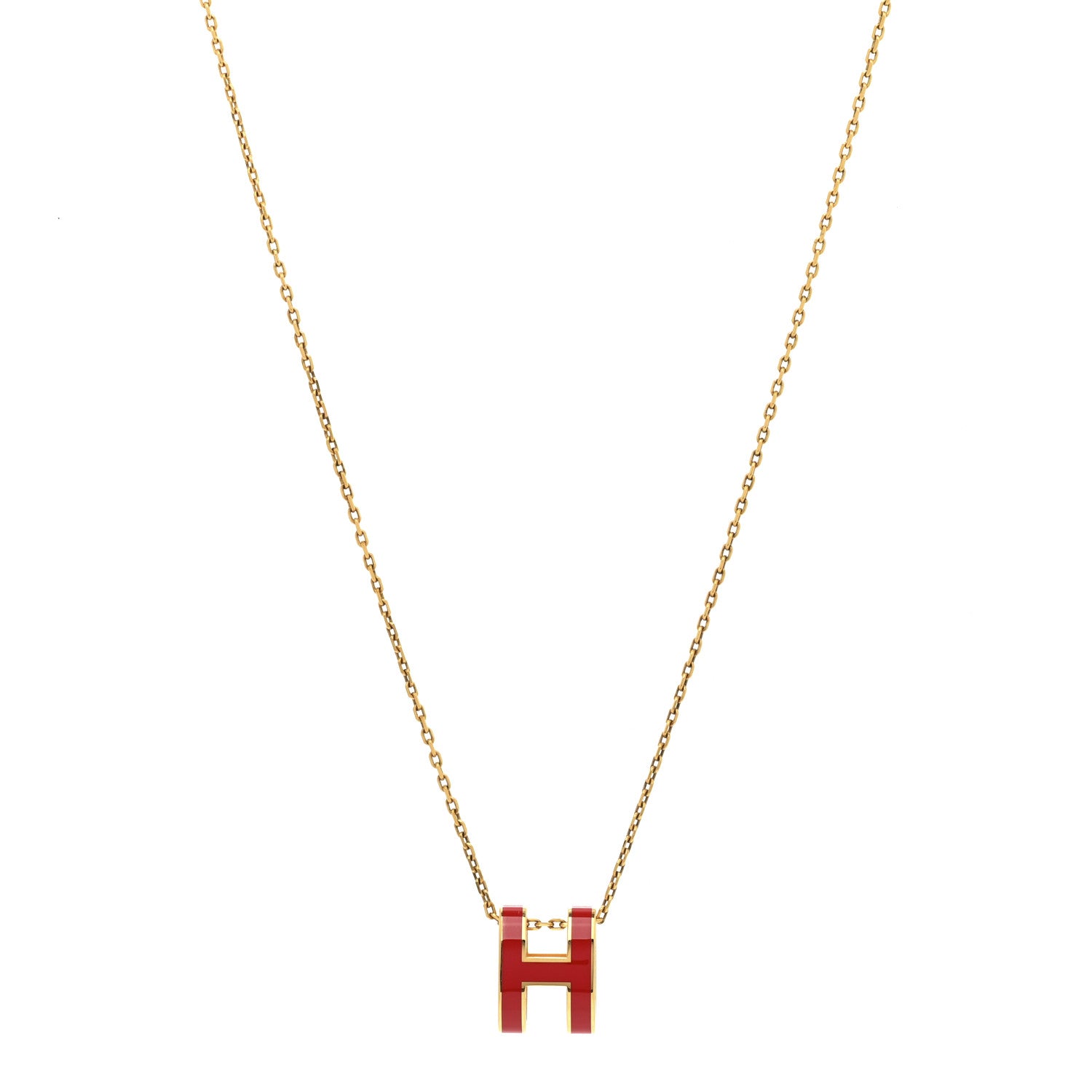 Hermes Lacquered Gold Pop H Pendant Necklace Rouge Vif 1 of 6