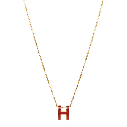 Hermes Lacquered Gold Pop H Pendant Necklace Rouge Vif 1 of 6
