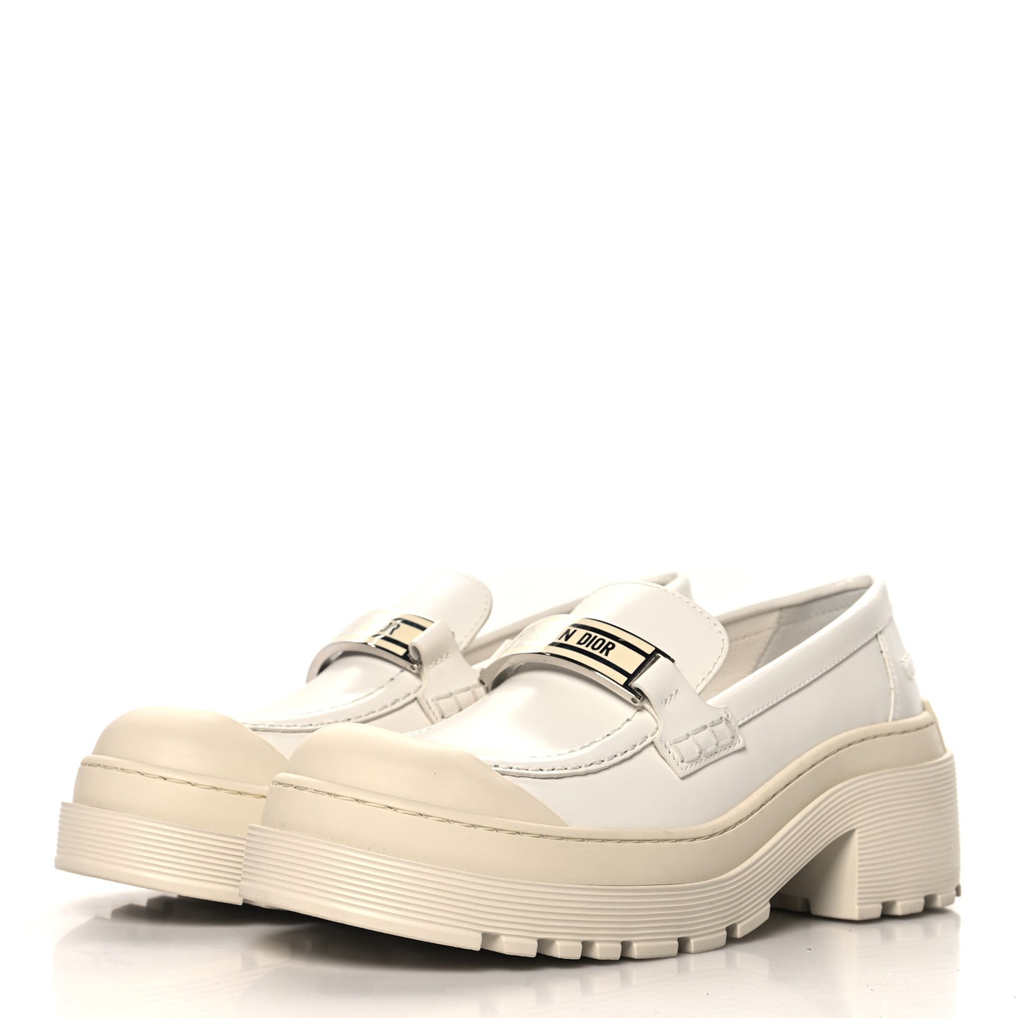 Brushed Calfskin Dior Code Lug Sole Platform 35mm Loafers 37 White