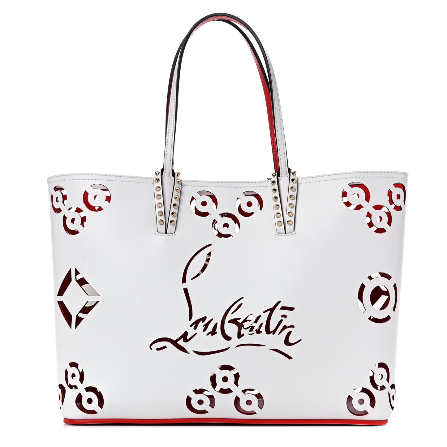 Calfskin Loubinthesky Perforated Cabata Tote White