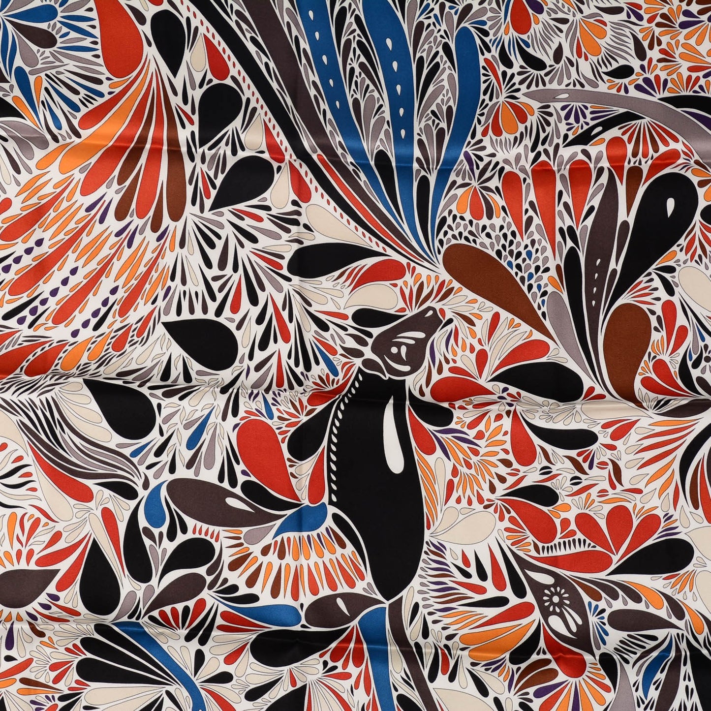 Silk Millefleurs du Mexique Scarf 70 Brique Noir Bleu