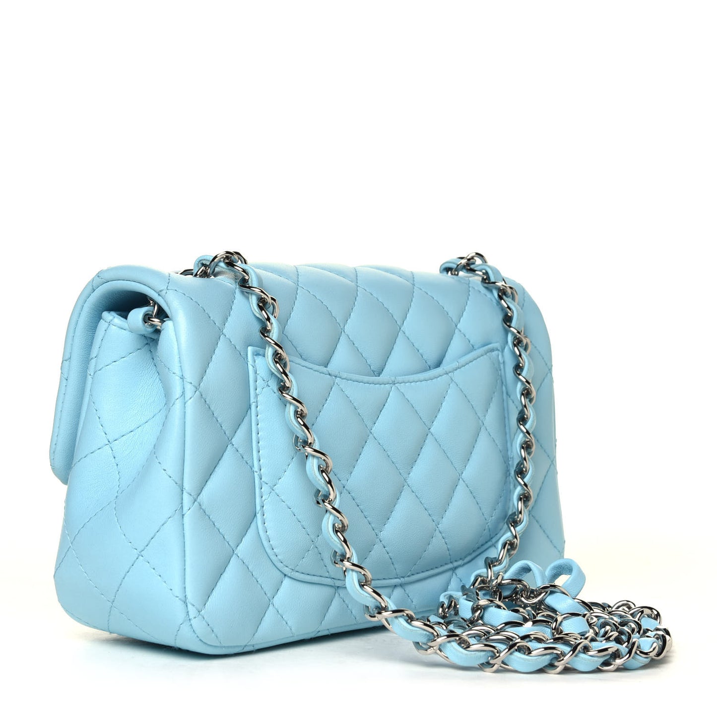 Lambskin Quilted Mini Rectangular Flap Neon Blue