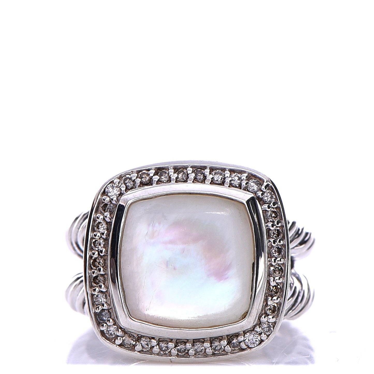 Sterling Silver Diamond Mother of Pearl 11mm Albion Ring 54 7