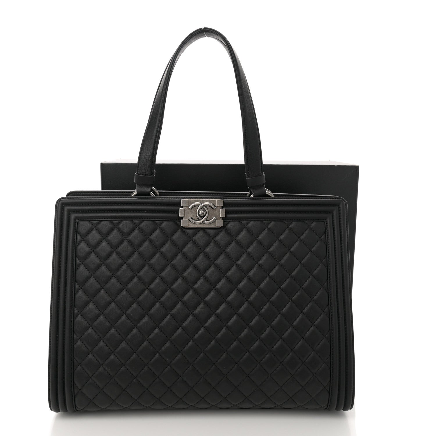 Chanel Calfskin Quilted Boy Shopping Tote Black 11 of 11