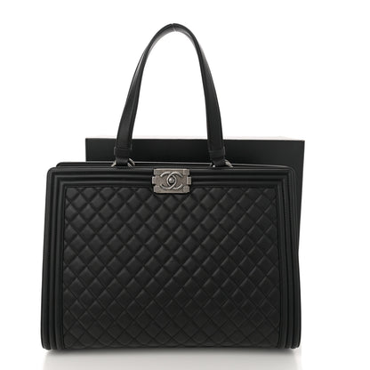 Chanel Calfskin Quilted Boy Shopping Tote Black 11 of 11