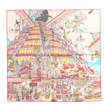 Hermes Silk La Legende Du Cheval A Plumes Scarf 90 Rose Pale Jaune Vif Turquoise 1 of 5