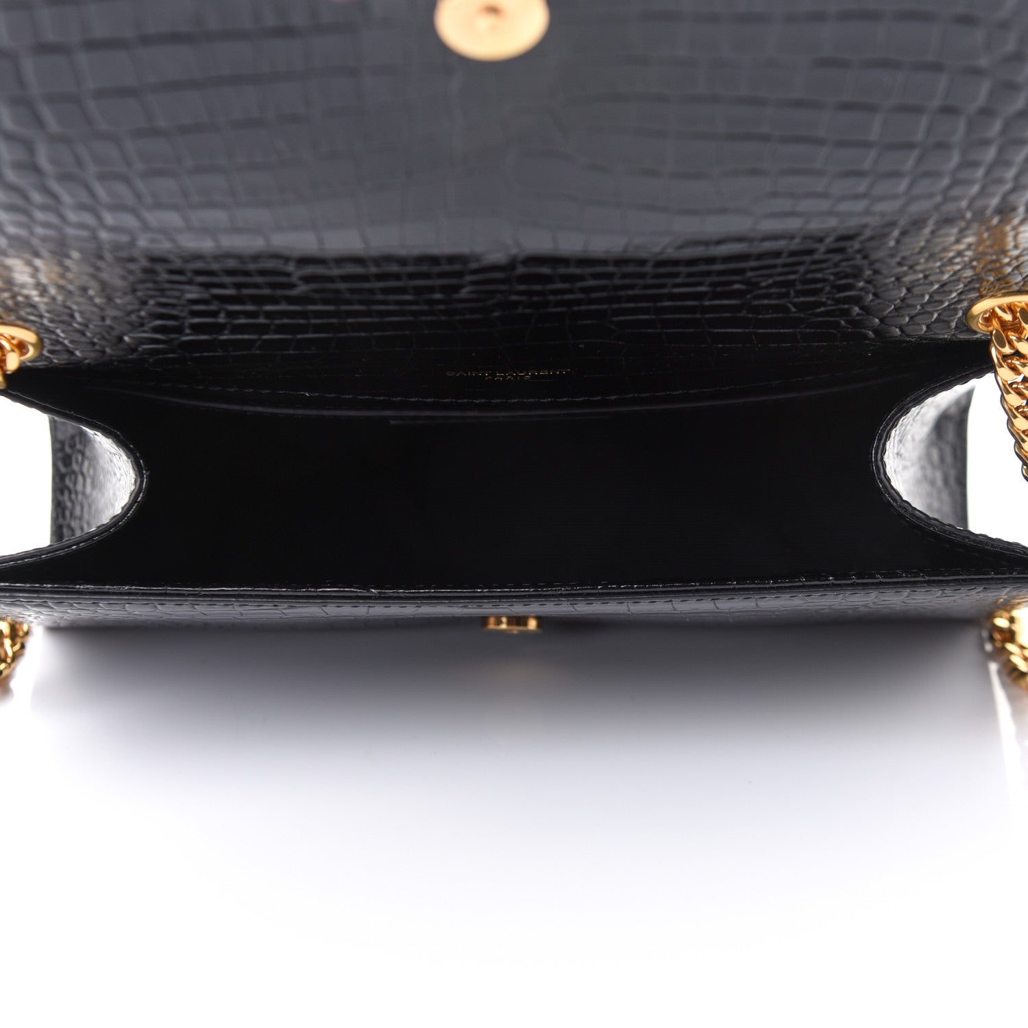 Saint Laurent Calfskin Crocodile Embossed Medium Classic Monogram Kate Tassel Satchel Black 5 of 10