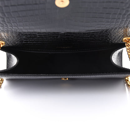 Saint Laurent Calfskin Crocodile Embossed Medium Classic Monogram Kate Tassel Satchel Black 5 of 10