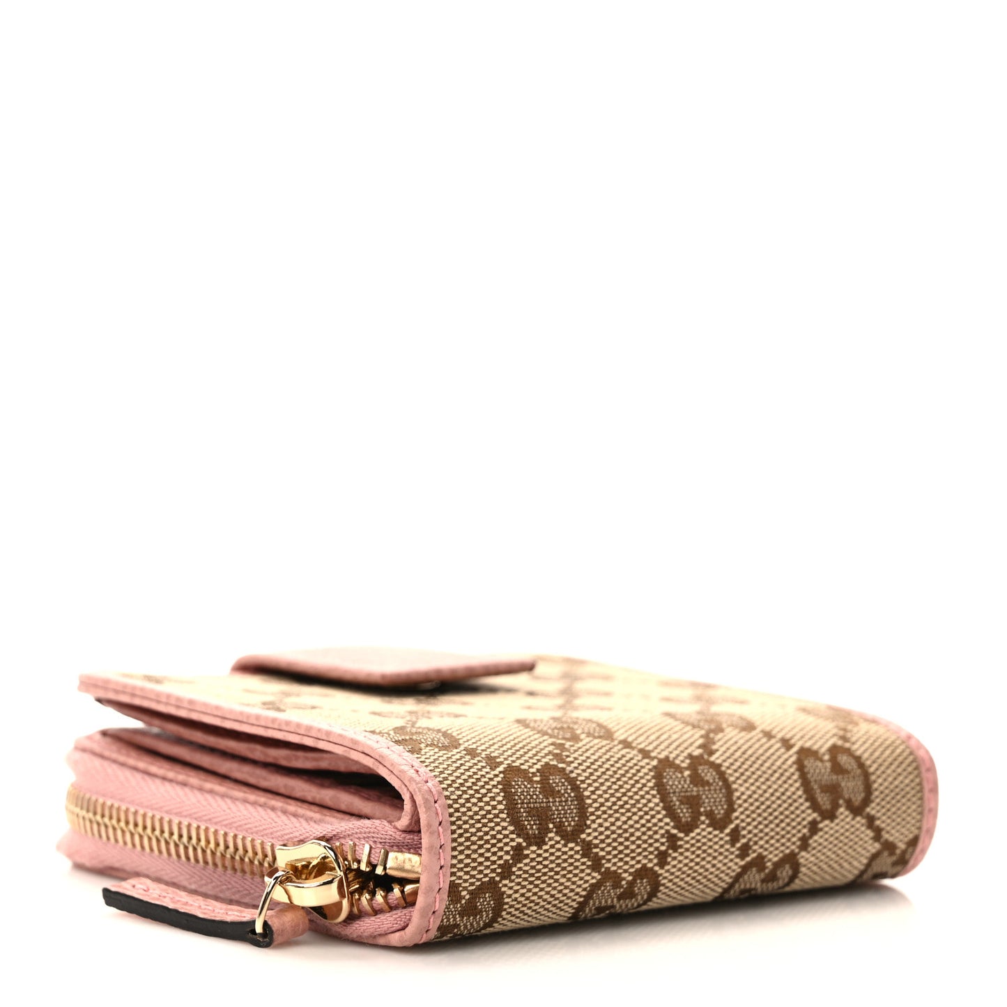 Monogram Dollar Calfskin Zip Around French Flap Wallet Beige Ebony Soft Pink