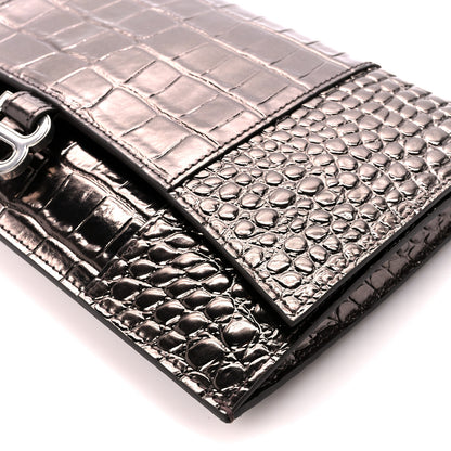 Balenciaga Shiny Metallic Calfskin Crocodile Embossed Hourglass Flap Flat Pouch Dark Bronze 11 of 11