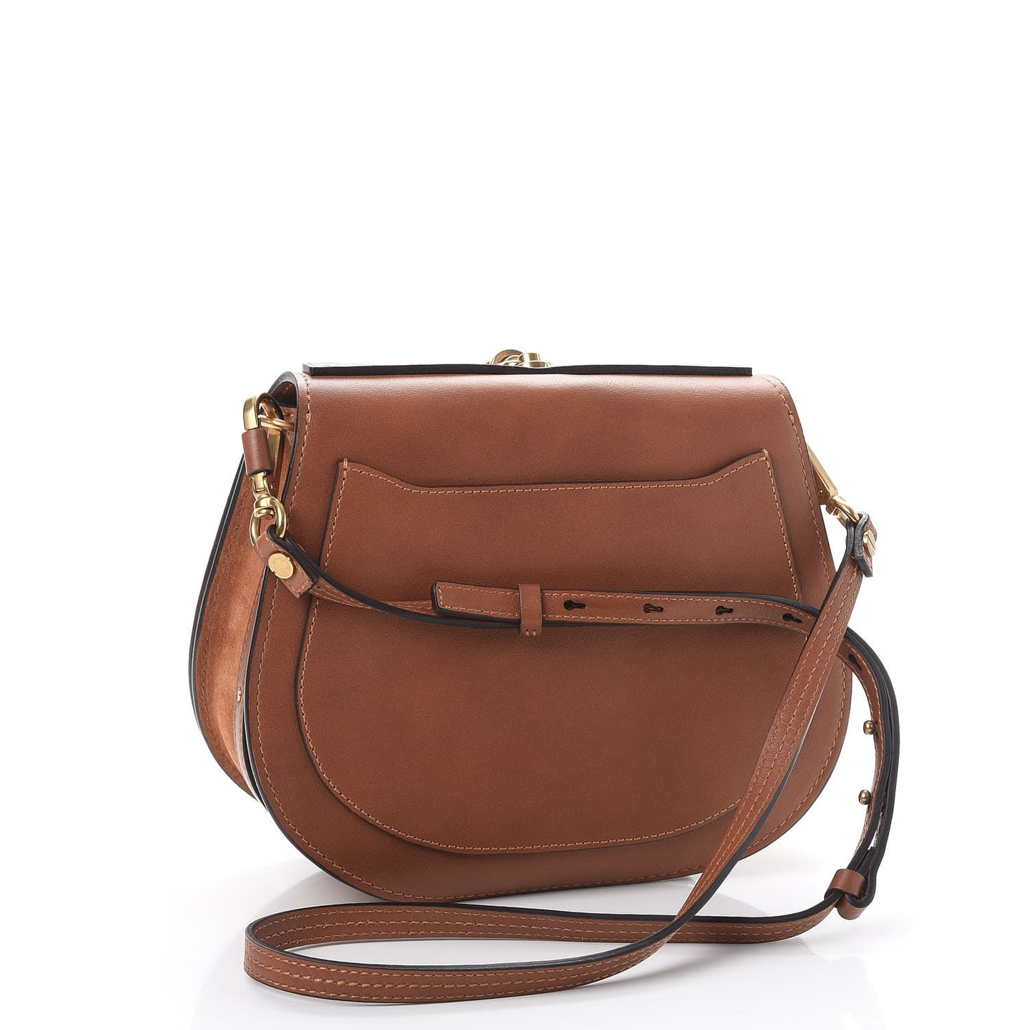 Calfskin Suede Medium Nile Bracelet Bag Caramel