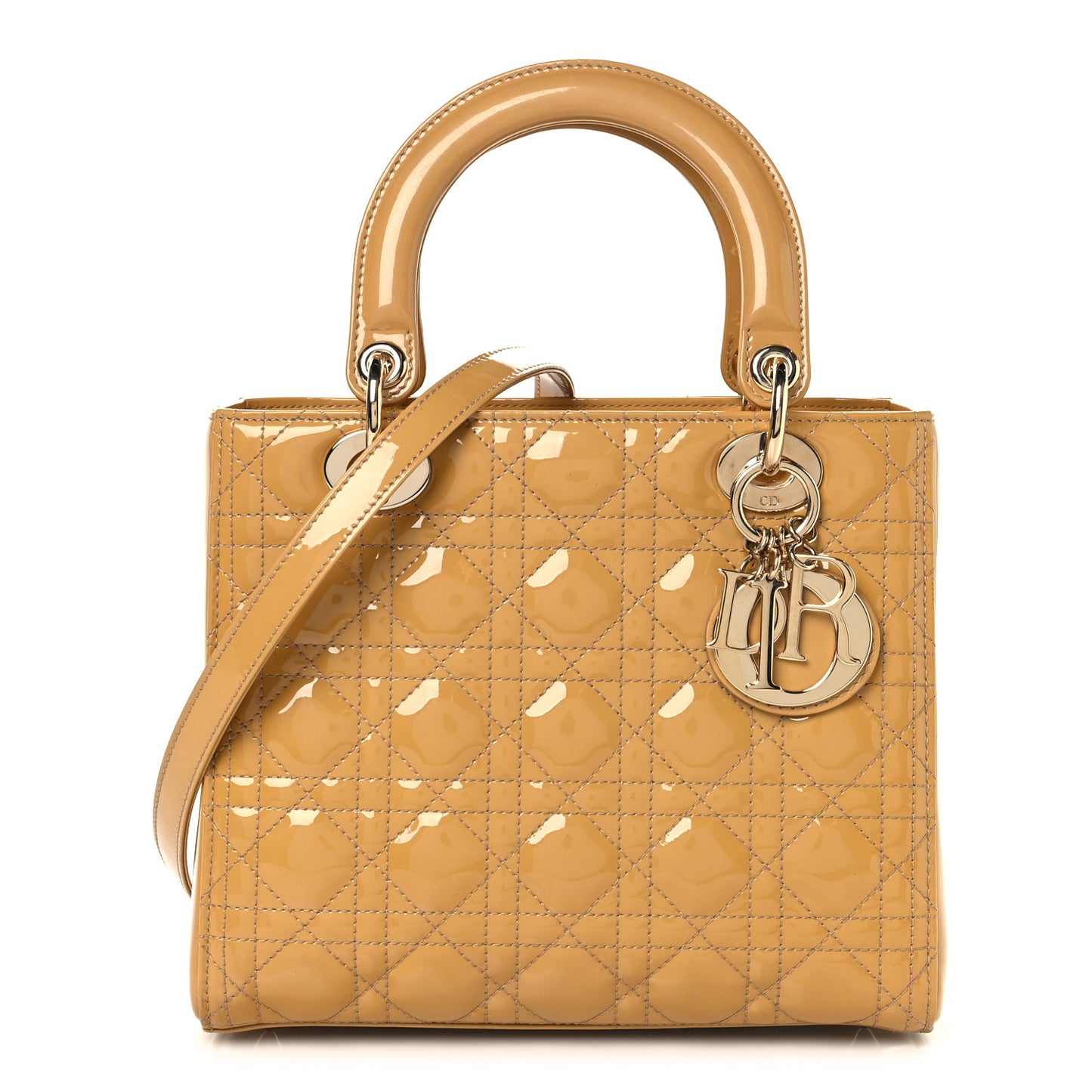 Patent Cannage Medium Lady Dior Beige