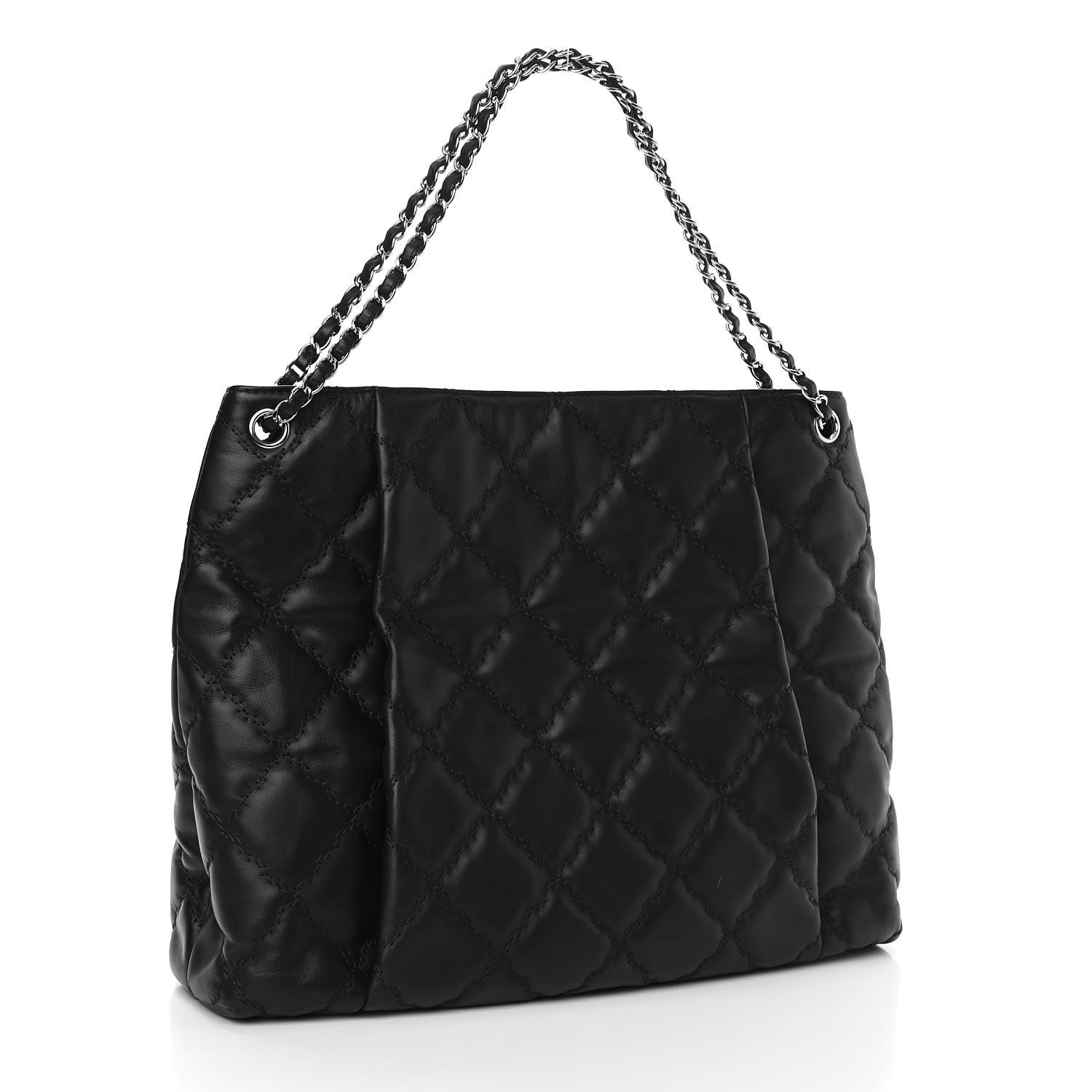 Chanel Calfskin Double Stitch Large Hamptons Shopping Tote Black 3 of 10